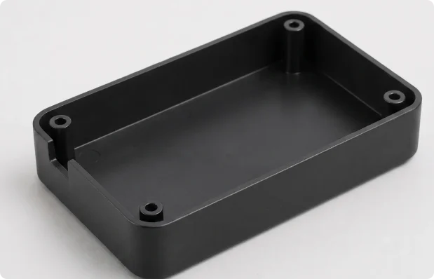 Black injection molded plastic enclosure