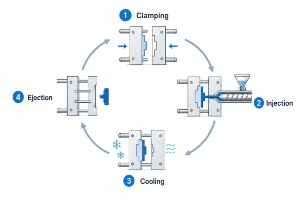 Injection molding process diagram